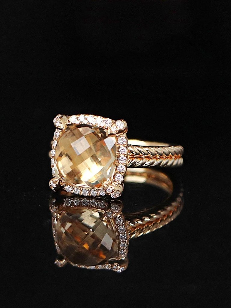 26527 David Yurman 18k Yellow Gold 9mm Champagne Citrine Diamond Chatelaine Ring